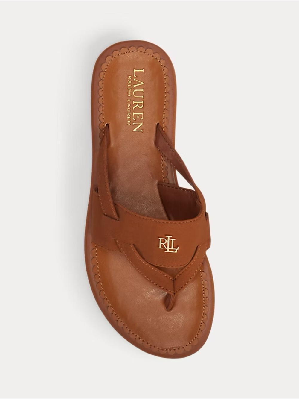 Lauren Ralph Lauren Tan Leather Thong Sandal with RLL Emblem